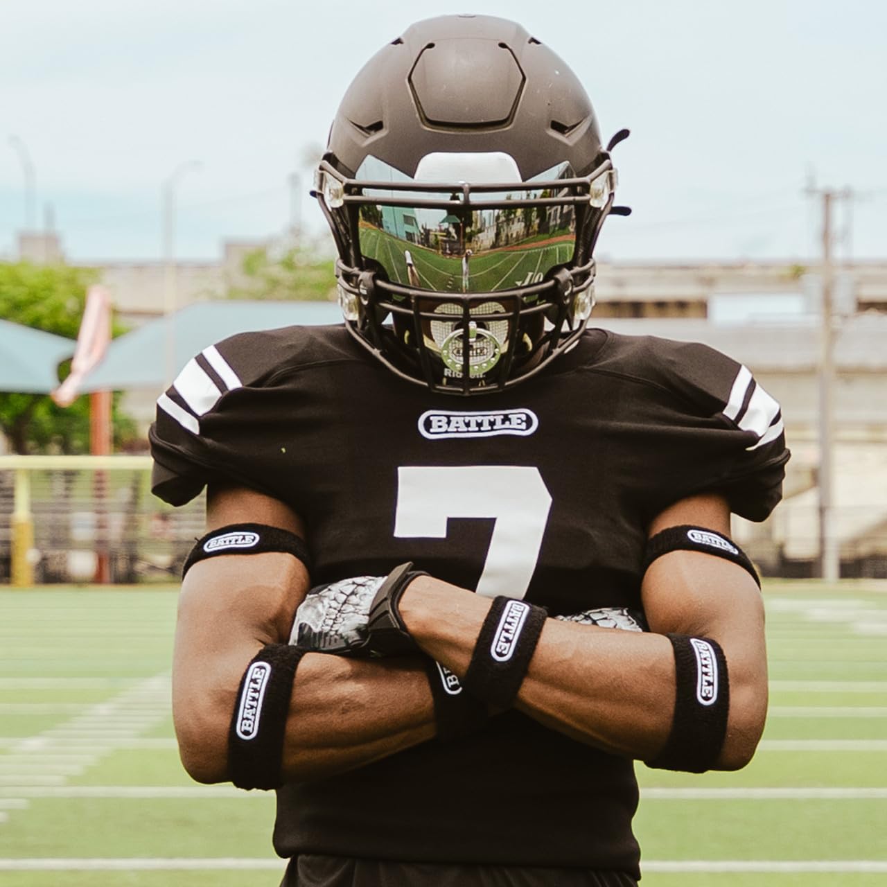 Battle Football Armbands - High-Performance Bands for Football Athletes - Includes 2 Bicep Bands - Ultra-Soft Material to Wick Away Sweat and Keep Hands Dry and Comfortable - Machine Washable - Image 2