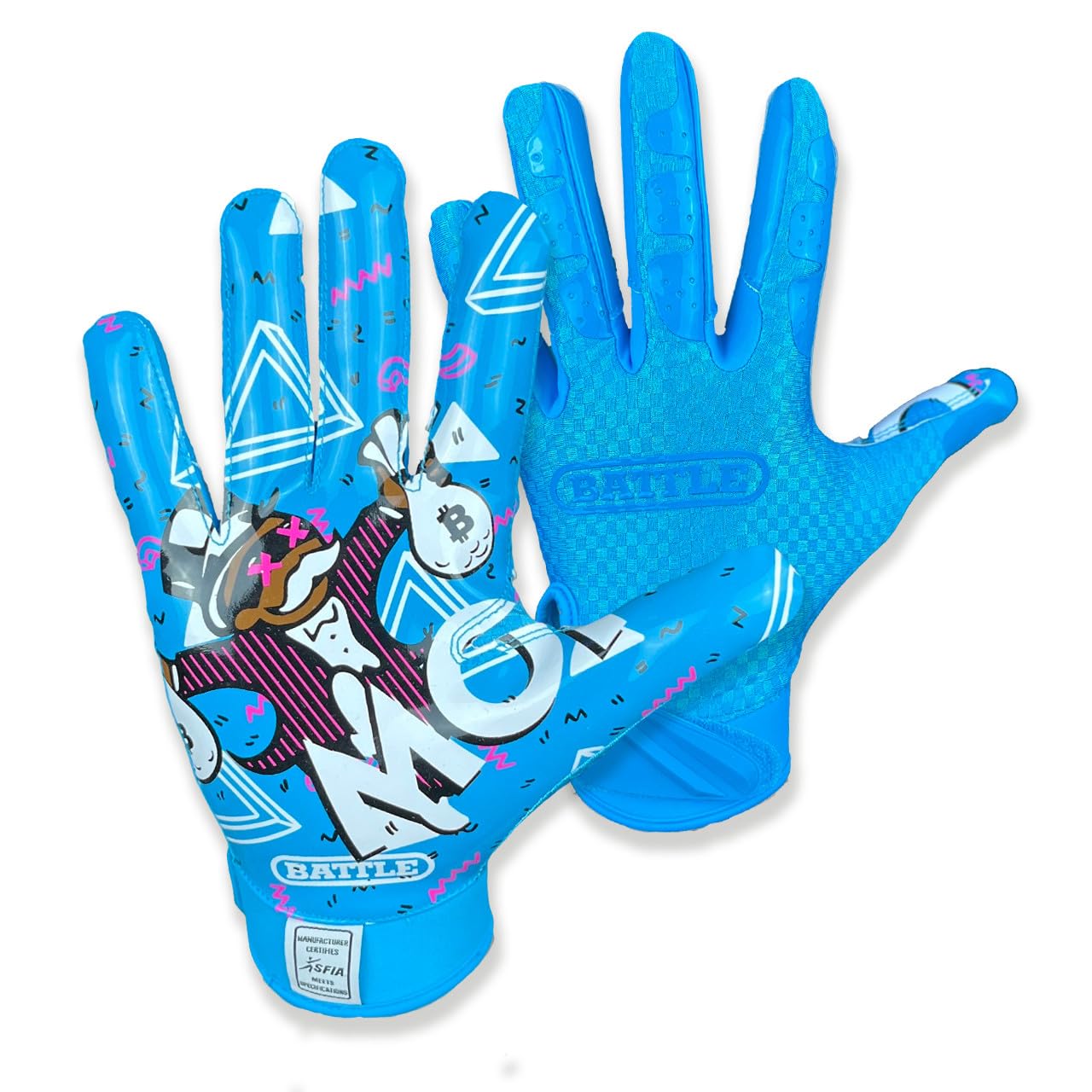 BATTLE Football Glove - Money Man 2.0 - Neon Blue -Adult Adult Large - Image 2