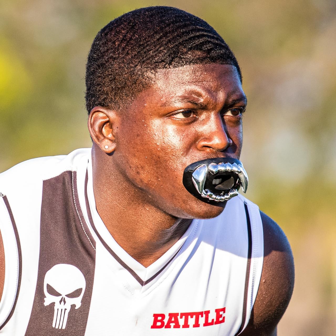 Battle Sports 3D Apex Predator Oxygen Football Mouthguard - Convertible Strap, Superior Airflow & Better Performance, Maximum Protection & Breathability Works with Braces - Silver Chrome - Image 5
