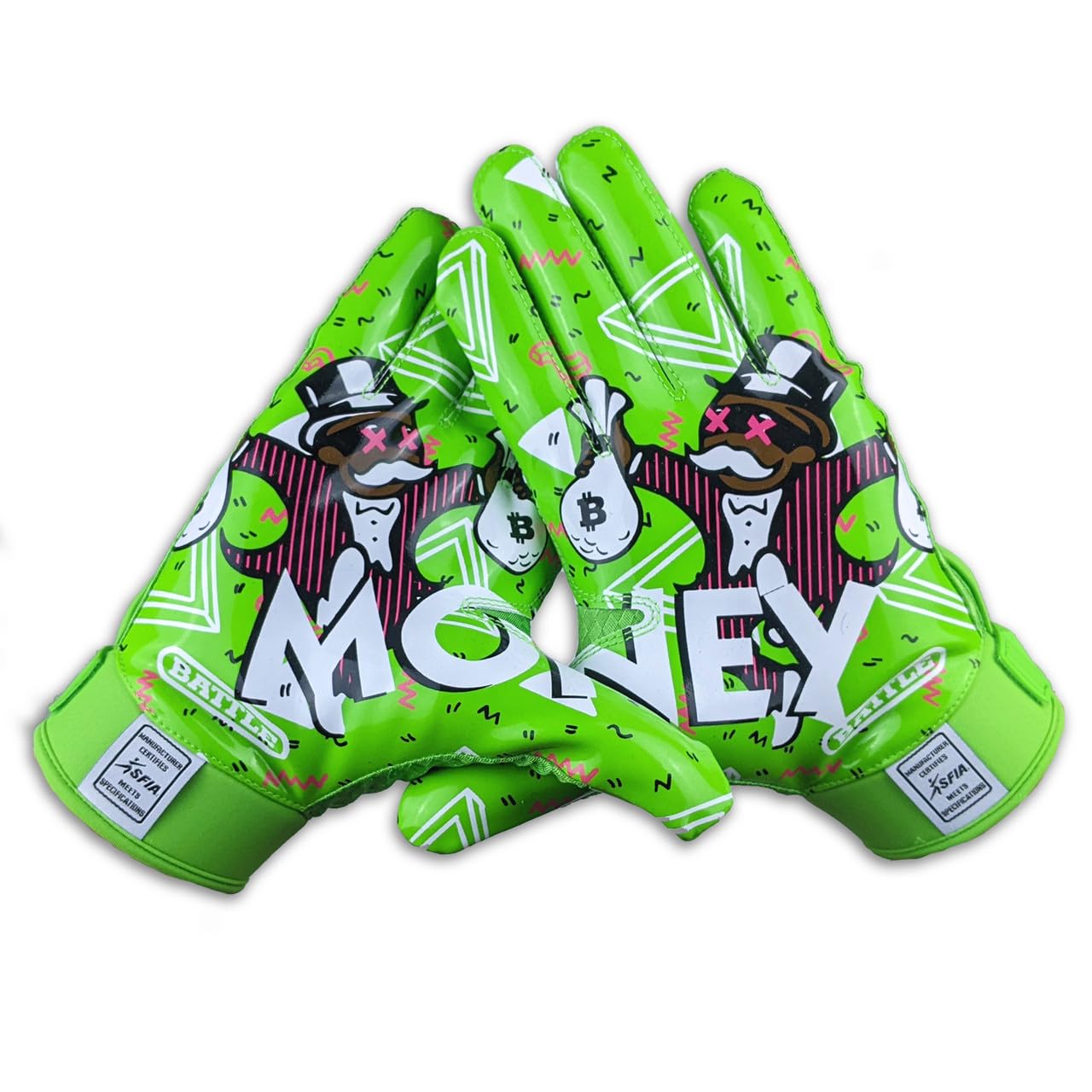 Battle Sports Back of Hand Wide Receiver Football Gloves, Ultra-Tack Sticky & Grip, No Slip - Adult & Youth