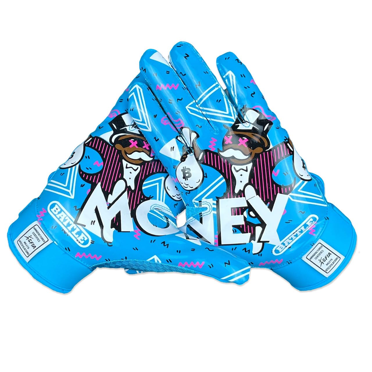 BATTLE Football Glove - Money Man 2.0 - Neon Blue -Adult Adult Large