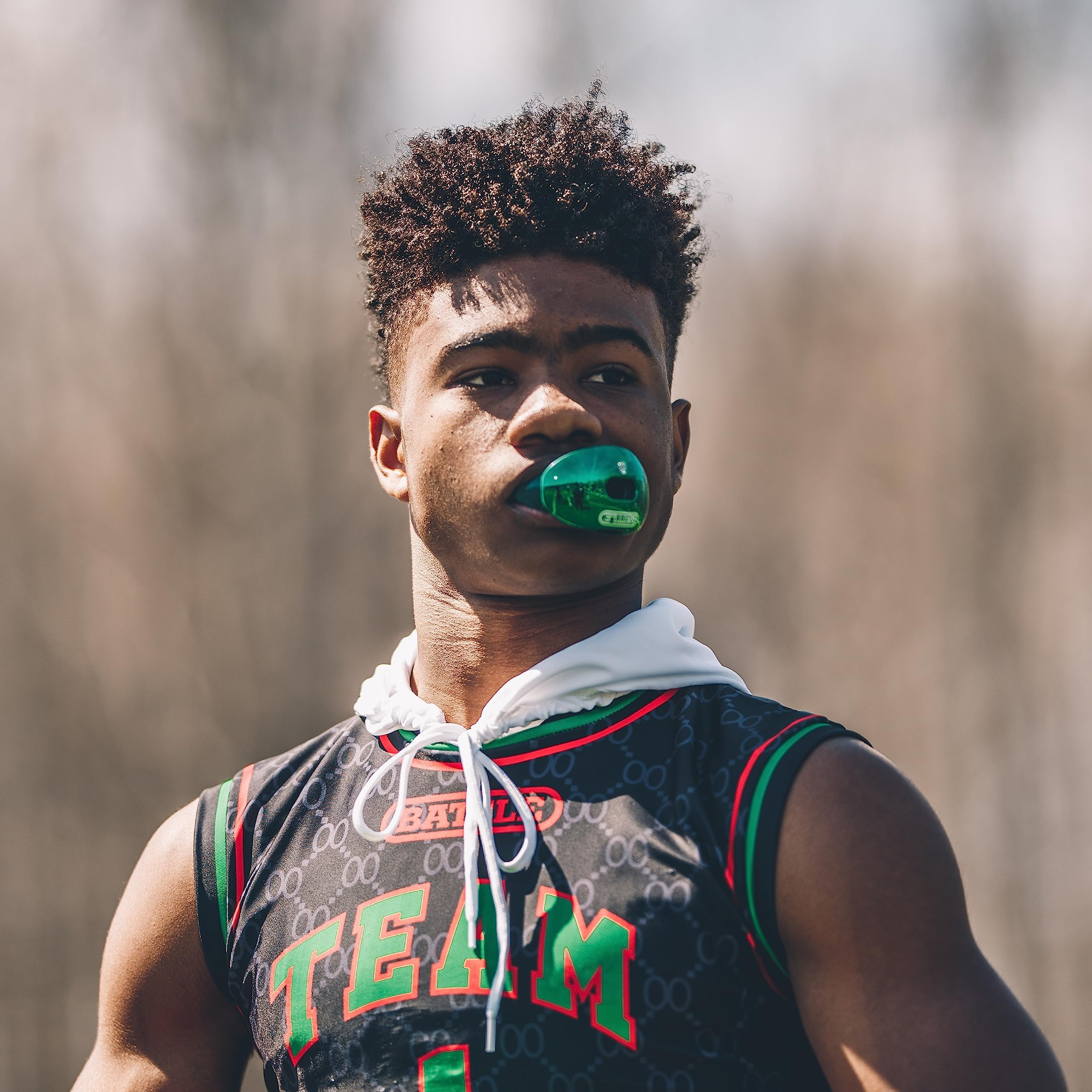 Battle Sports Chrome Oxygen Football Mouthguard - with a Convertible Strap, Superior Airflow & Better Performance, Maximum Protection & Breathability Mouthpiece, Works with Braces - Green Chrome - Image 4