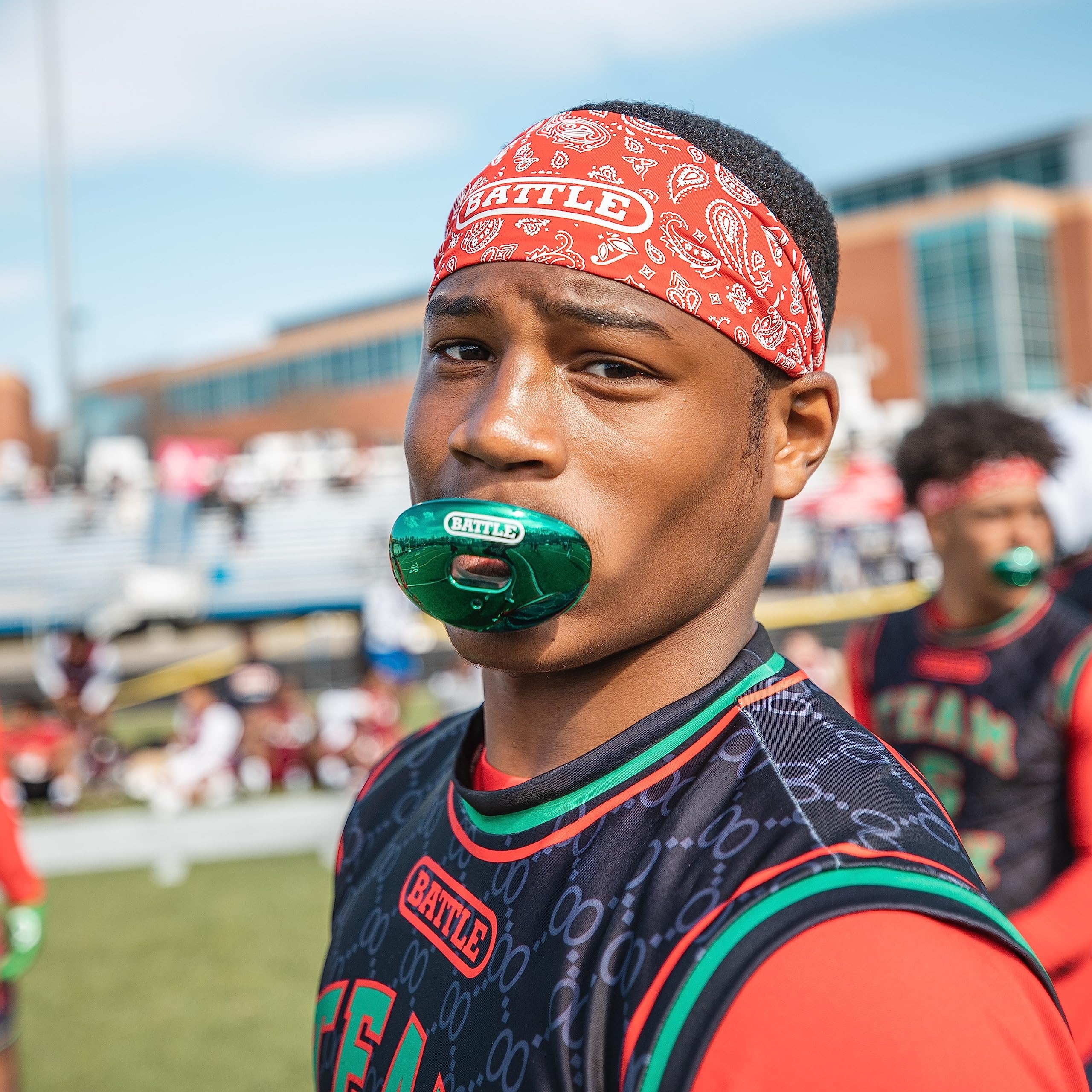 Battle Sports Chrome Oxygen Football Mouthguard - with a Convertible Strap, Superior Airflow & Better Performance, Maximum Protection & Breathability Mouthpiece, Works with Braces - Green Chrome - Image 6