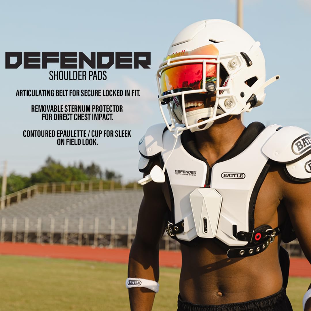 Battle Sports Defender Football Shoulder Pads – The Lightest, Most Protective in Its Class – Aerospace Grade Materials, Ventilated Design, Removable Sternum Plate, Foam Neck Roll - Image 2