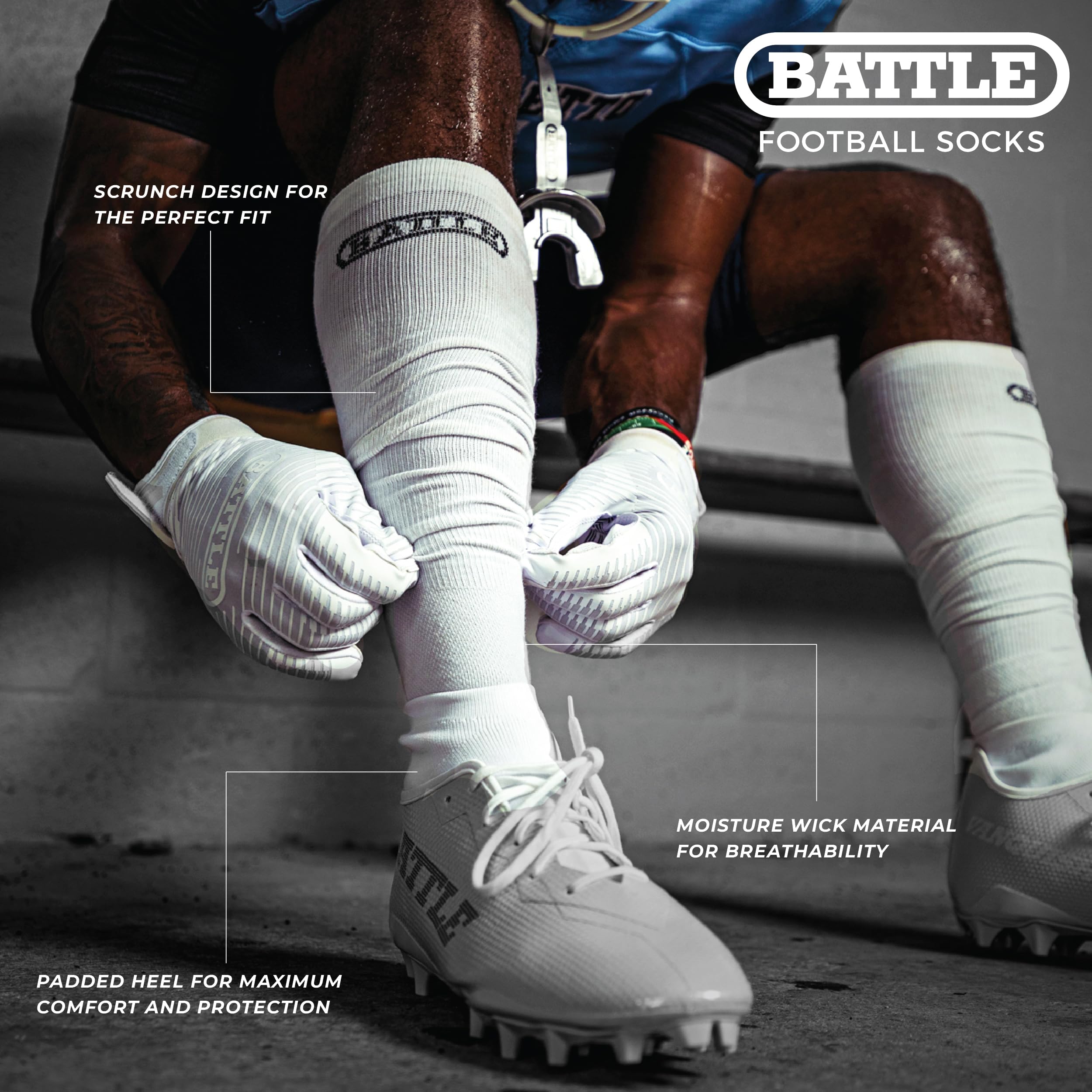 Battle Sports Long Scrunch Football Socks, Extra Long Padded Sport Socks for Men & Boys - Image 4