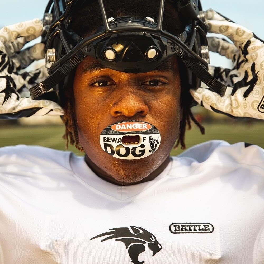 Battle Sports Oxygen Football Mouthguard - Football Mouth Guard with Strap, Superior Airflow & Better Performance, Maximum Breathability, Works with Braces - Texas Plate/White - Image 3