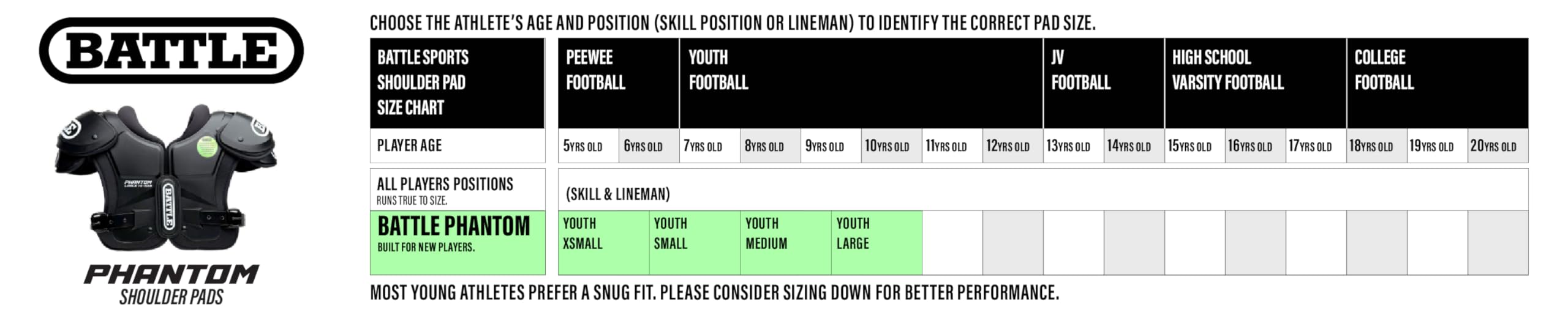 Battle Sports Phantom Football Shoulder Pads, Youth Size, Lightweight Design with Impact Protection - Image 2