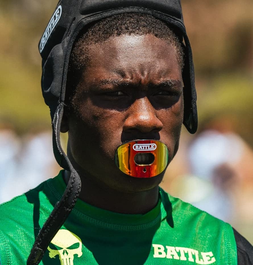 Battle Sports Prism Oxygen Football Mouthguard - Superior Airflow & Better Performance, Maximum Protection & Breathability Football Mouthpiece, Works with Braces - Blue/Green - Image 4