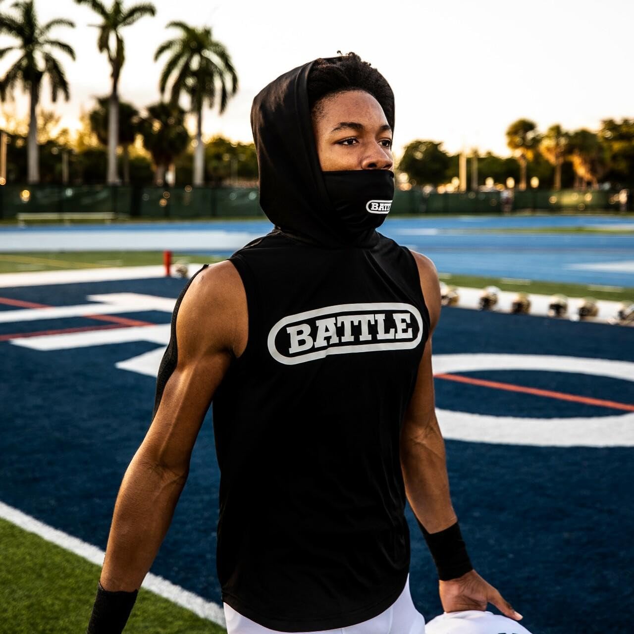 Battle Sports Sleeveless Light Action Face Mask Workout Hoodie - Raglan Cut Sleeveless Hoodie for Adults & Youth - Image 2
