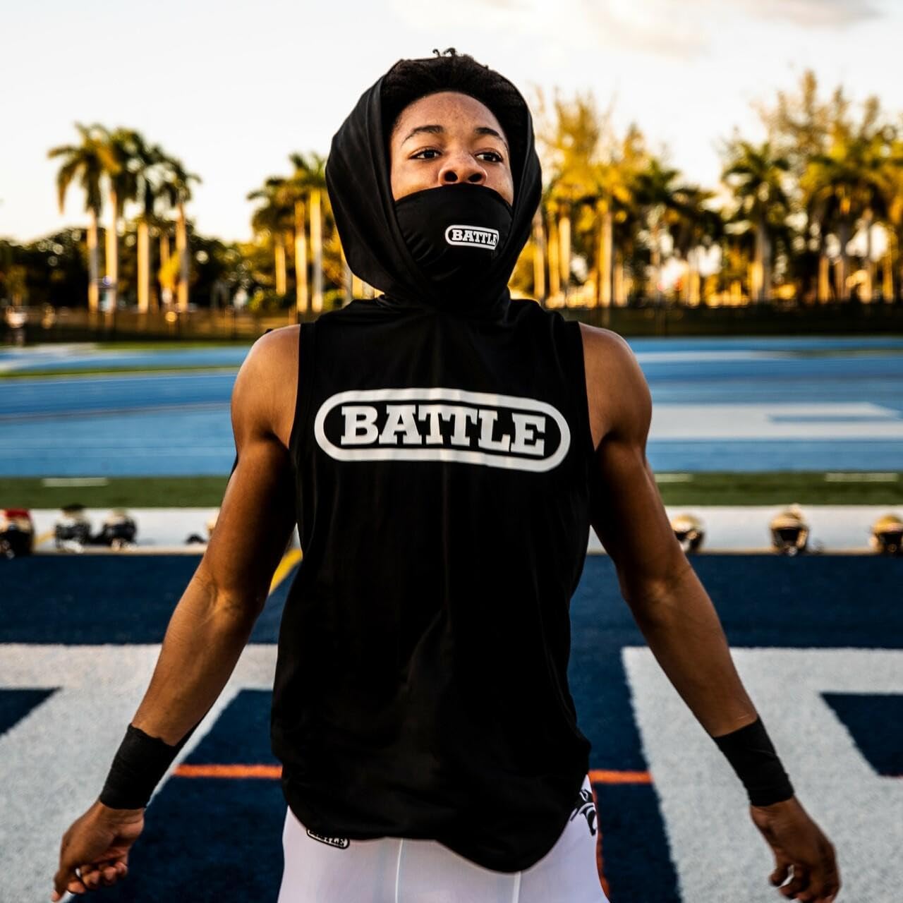 Battle Sports Sleeveless Light Action Face Mask Workout Hoodie - Raglan Cut Sleeveless Hoodie for Adults & Youth - Image 4