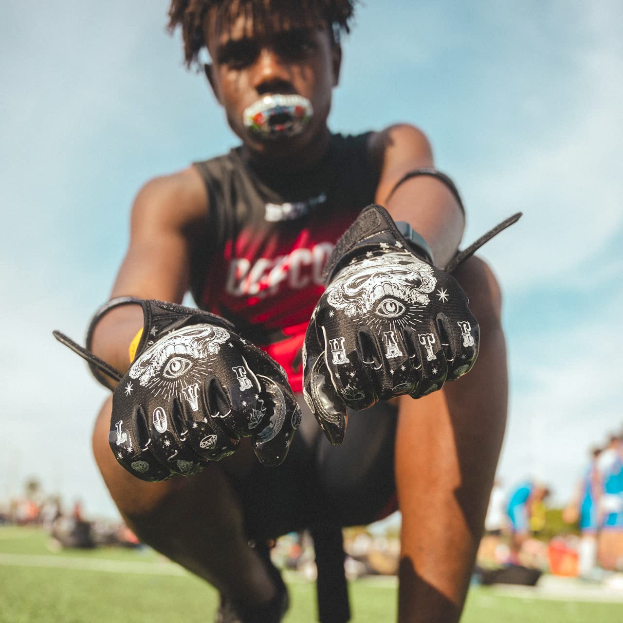 Battle Sports Speed Freak Black Wide Receiver Football Gloves, Ultra-Tack Sticky & Grip Gloves, No Slip - Youth Large - Image 2